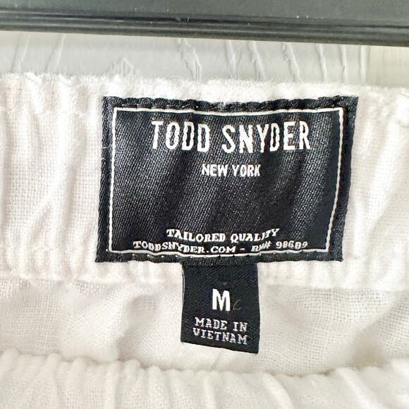 Todd Snyder White Linen Straight Leg Drawstring Button Back Pocket Beach Pants M - Picture 8 of 9